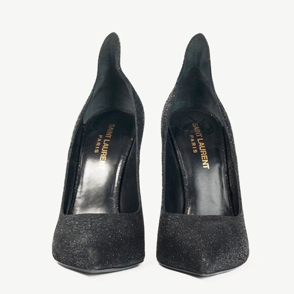 Saint Laurent Thorn Black Sparkle High-Counter Pointed-Toe Pumps - Picture 2 of 10